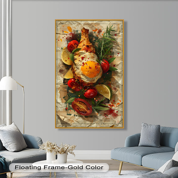 Spiegelei und Brathähnchen mit Kräutern - Food Painting