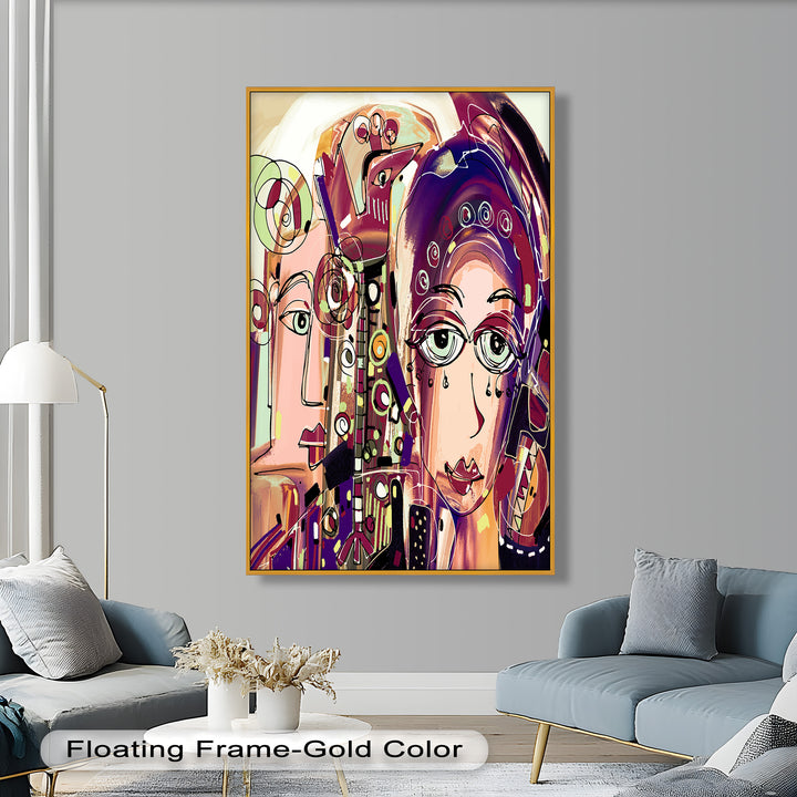 Whispers in Color – Dual Faces with Expressive Eyes Picasso Oil Painting