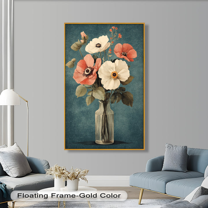 Vintage Mohnblumen in Glasvase – Romantisches Blumenölgemälde