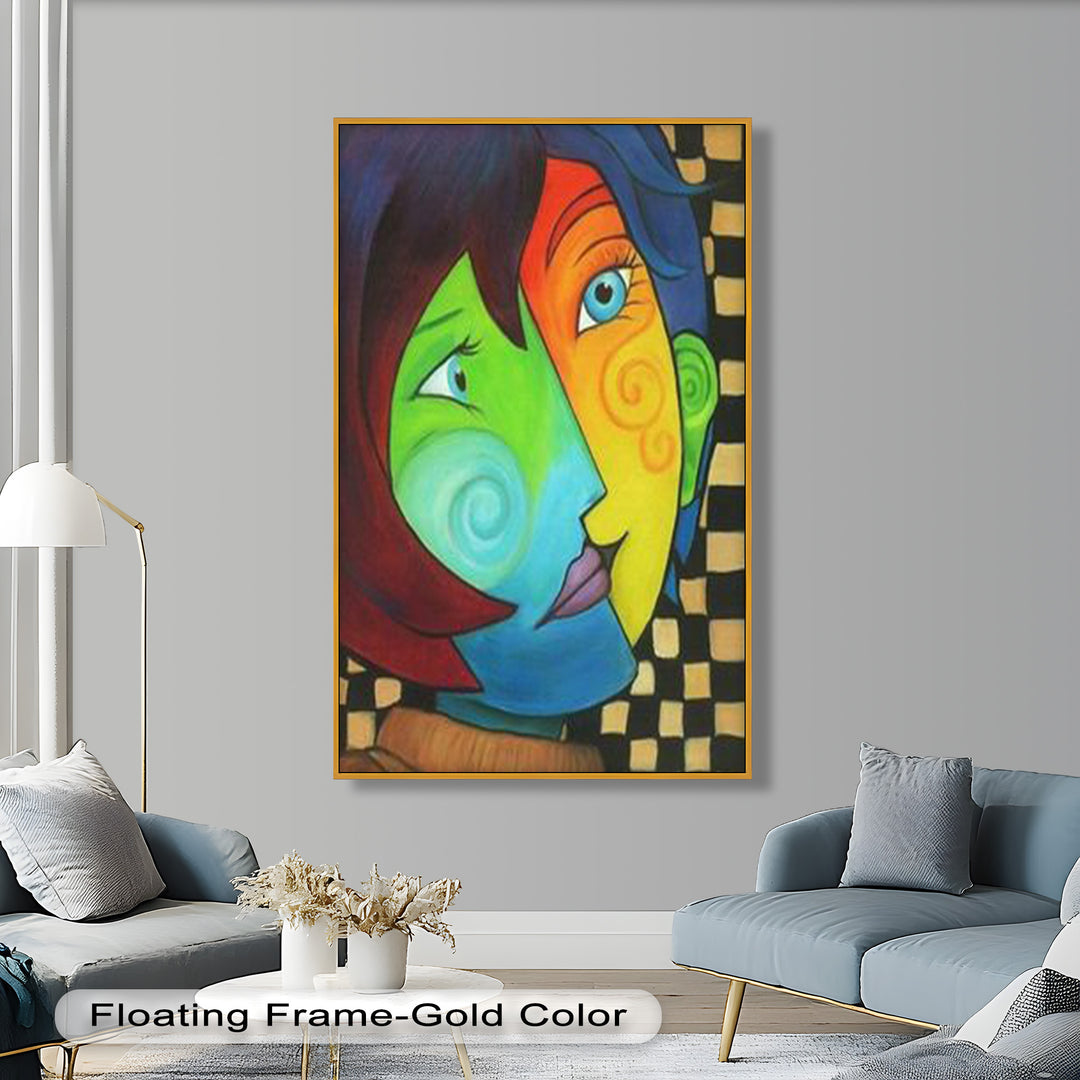 Colorful Duality – Surreal Portrait Fusion in Picasso Oil Painting