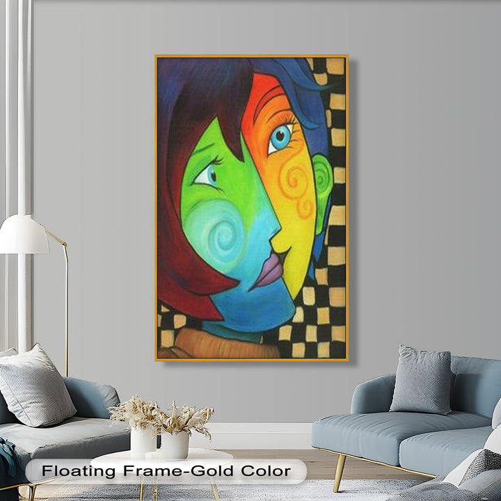Colorful Duality – Surreal Portrait Fusion in Picasso Oil Painting
