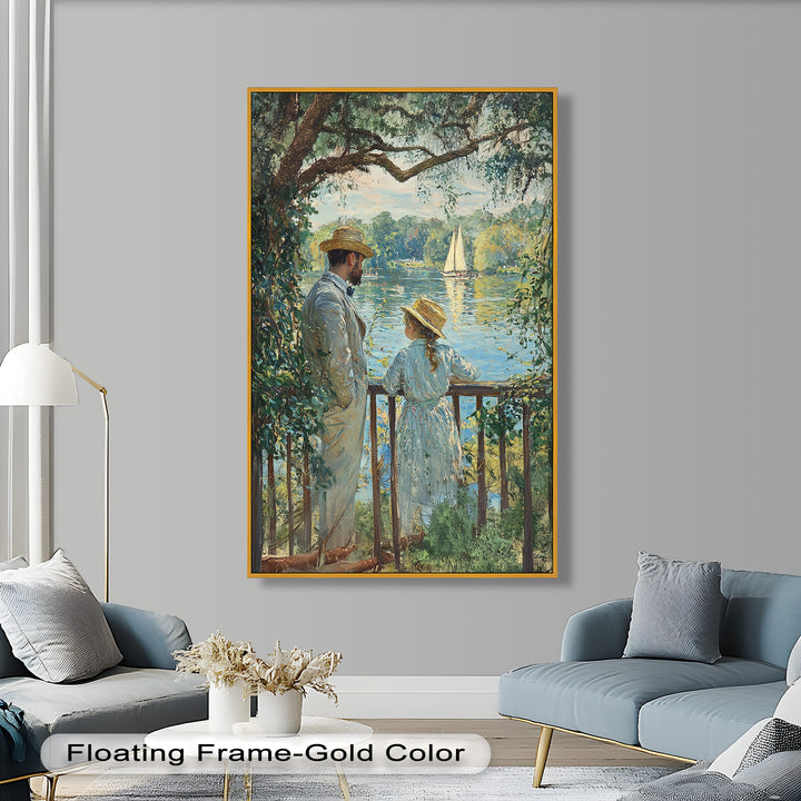 Father and Daughter by the Lake - Impressionist Oil Painting