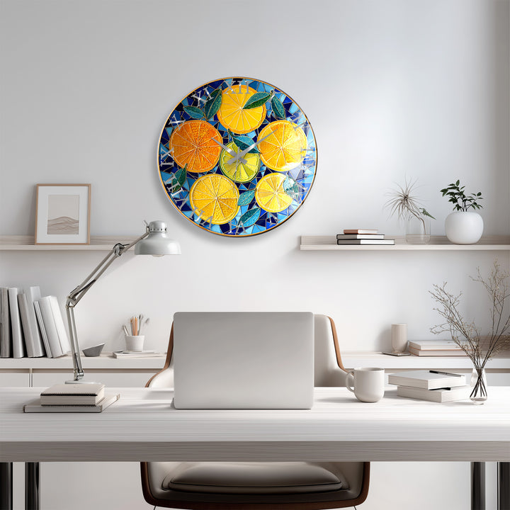 Lemon and Orange Glass Wall Clock – Mediterranean Kitchen Decor