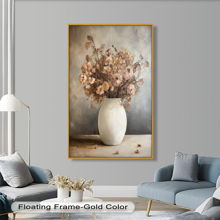 Brown Bouquet in White Vase - Flower Oil Painting