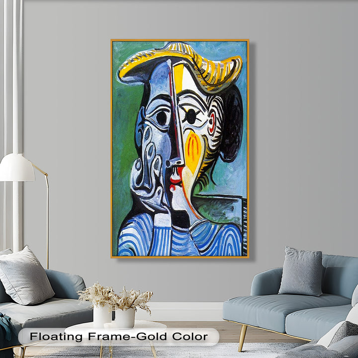 Striped Elegance – Picasso Cubist Portrait Oil Painting