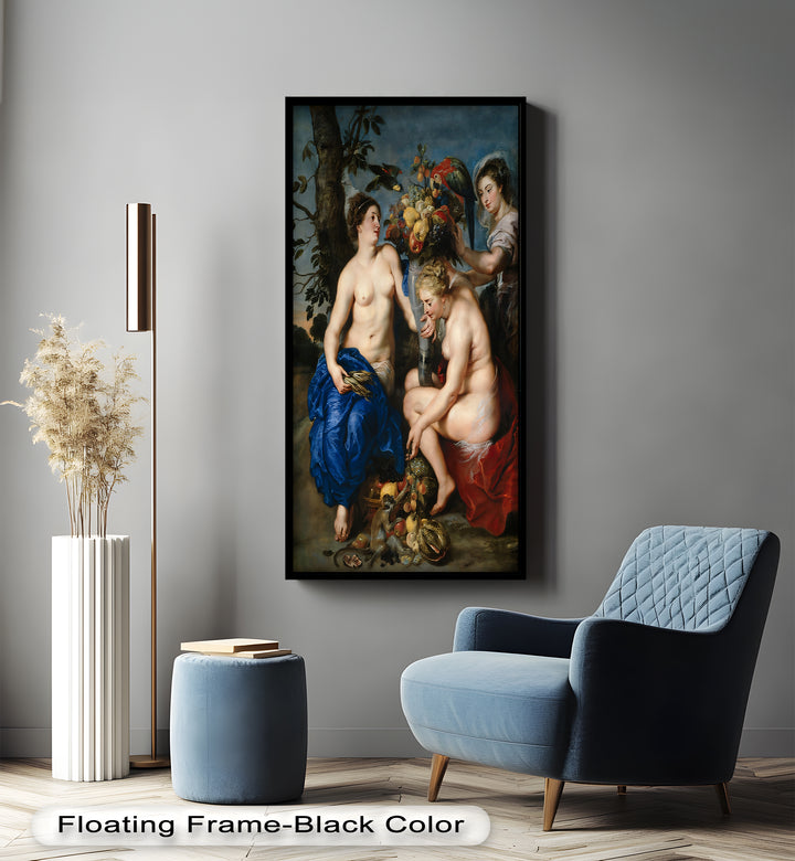 Bountiful Companions – Renaissance Oil Painting of Fruit and Femininity