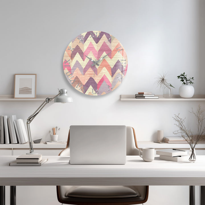 Pastel Chevron Glass Wall Clock – Pink Geometric Decor