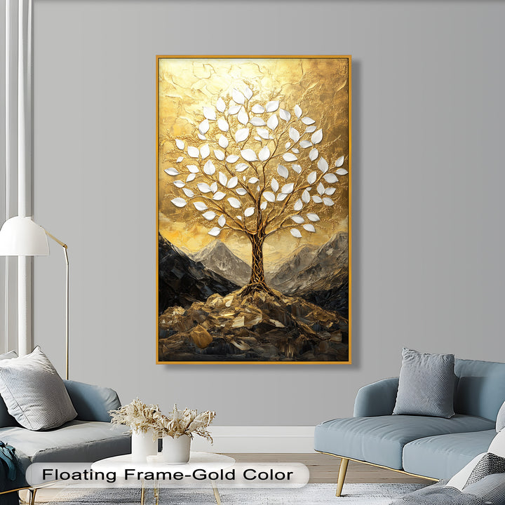 Golden Genesis – Abstraktes Ölgemälde „Baum des Lebens“