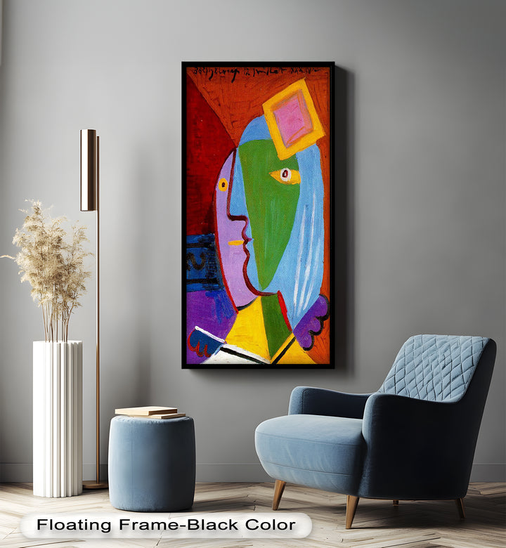 Golden Frame Gaze – Colorful Woman Picasso Style Oil Painting