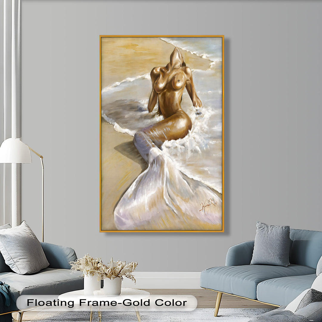 Golden Tide – Sensual Mermaid Oil Painting