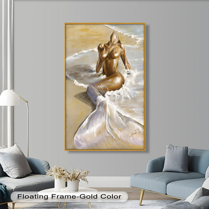Golden Tide – Sensual Mermaid Oil Painting