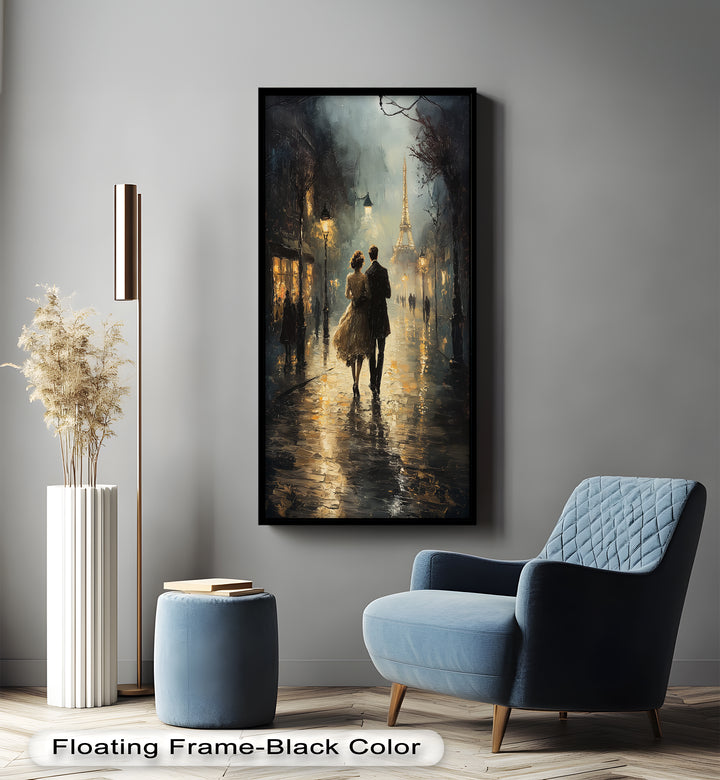 Paris Promenade – Lovers Strolling Toward the Eiffel Tower Love Oil Painting
