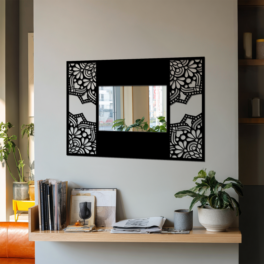 Floral Mandala Frame Metal Floor Mirror – Decorative Pattern Design