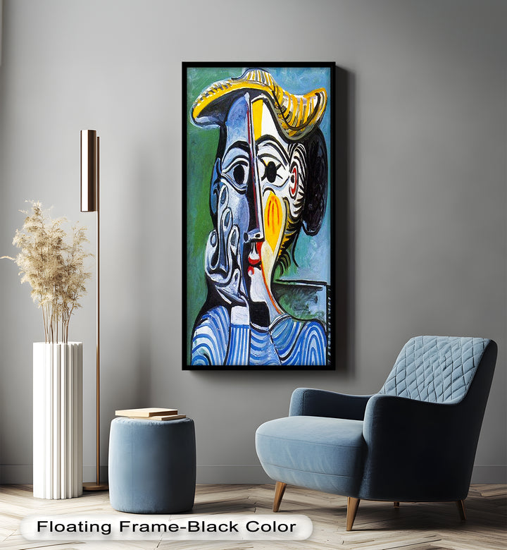 Woman in Striped Shirt – Bold Cubist Picasso Oil Painting