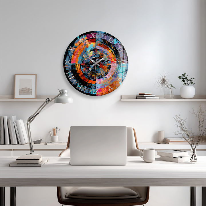 Bunte abstrakte Glaswanduhr – geometrische Kreiskunst