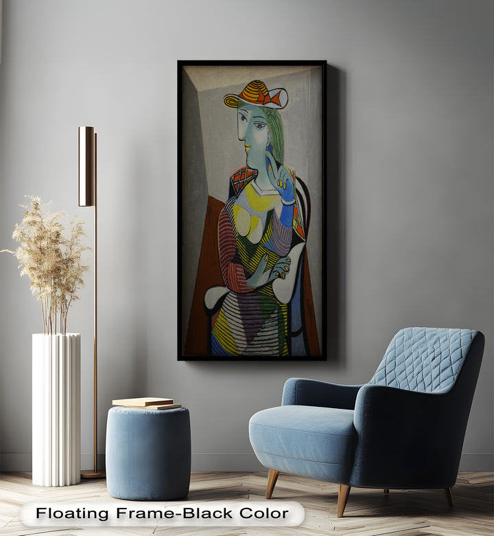 Striped Thoughts – Colorful Woman in Hat Picasso Oil Painting
