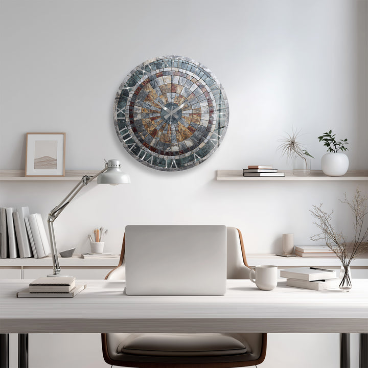 Stone Mosaic Glass Wall Clock – Rustic Geometric Decor