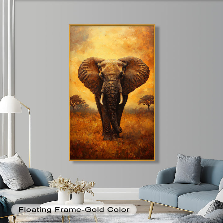 Majestic Elephant at Sunset – Wildlife Oil Painting