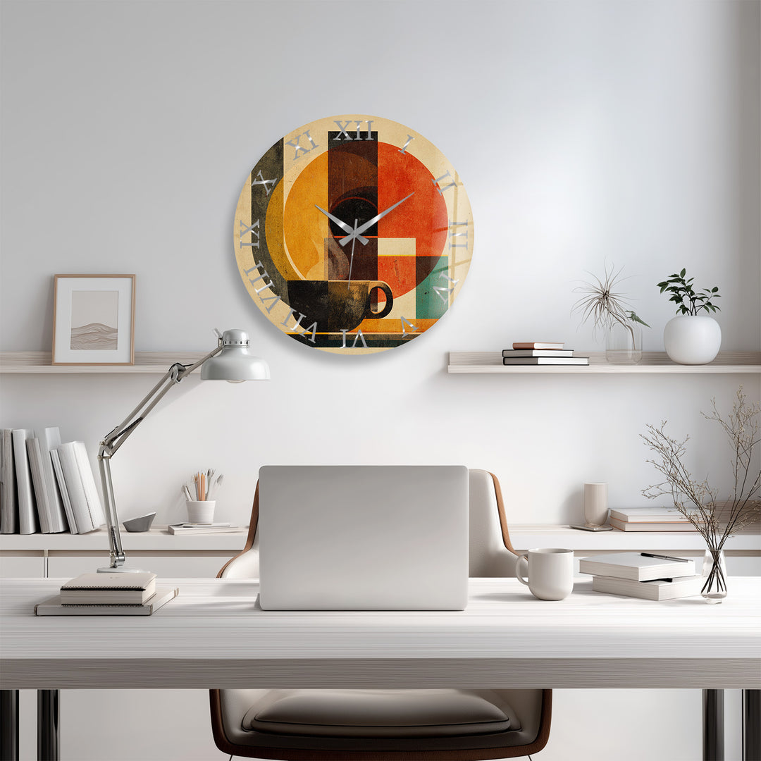 Mid Century Coffee Glass Wall Clock – Retro Geometric Decor