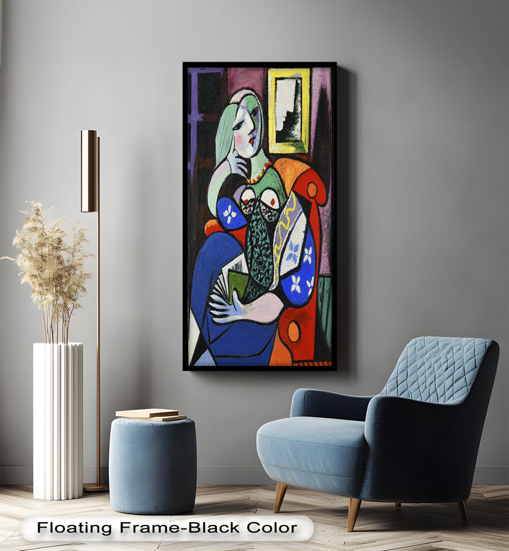 Abstract Woman Reading on Red Armchair - Picasso Oil Painting