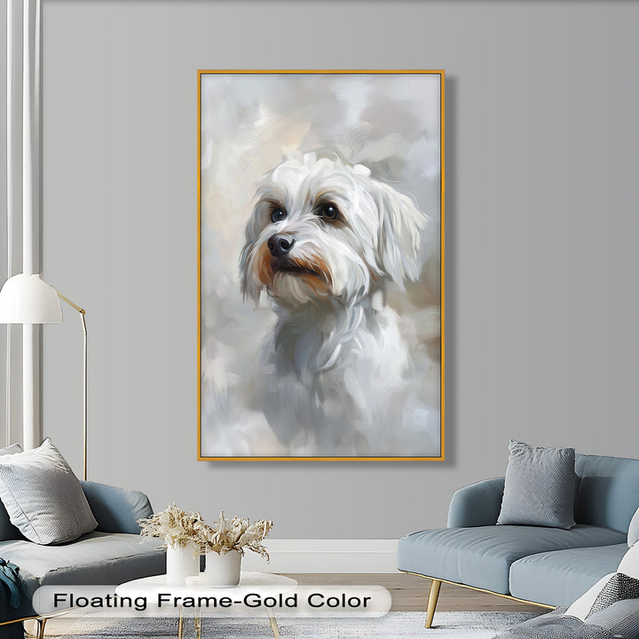 Snowy Gaze – White Maltese Portrait Animal Oil Painting
