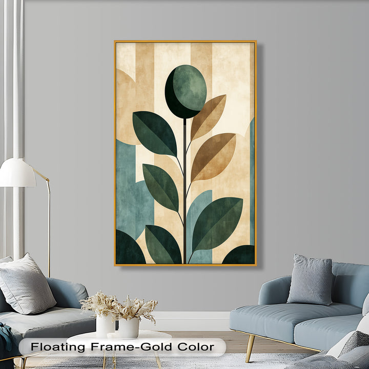 Geometric Botanical – Mid-Century Modern Leaf Oil Painting