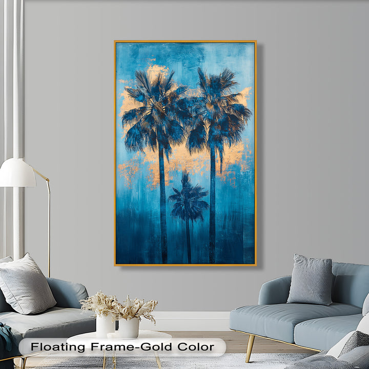 Blue Sunset Palms – Tropical Oil Painting
