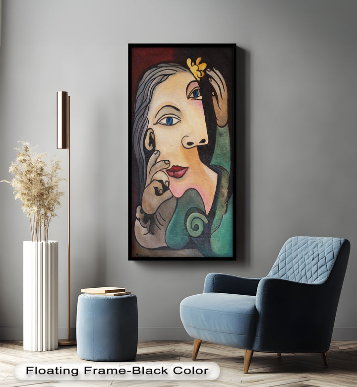 Quiet Bloom – Woman with Yellow Flower Picasso Oil Painting