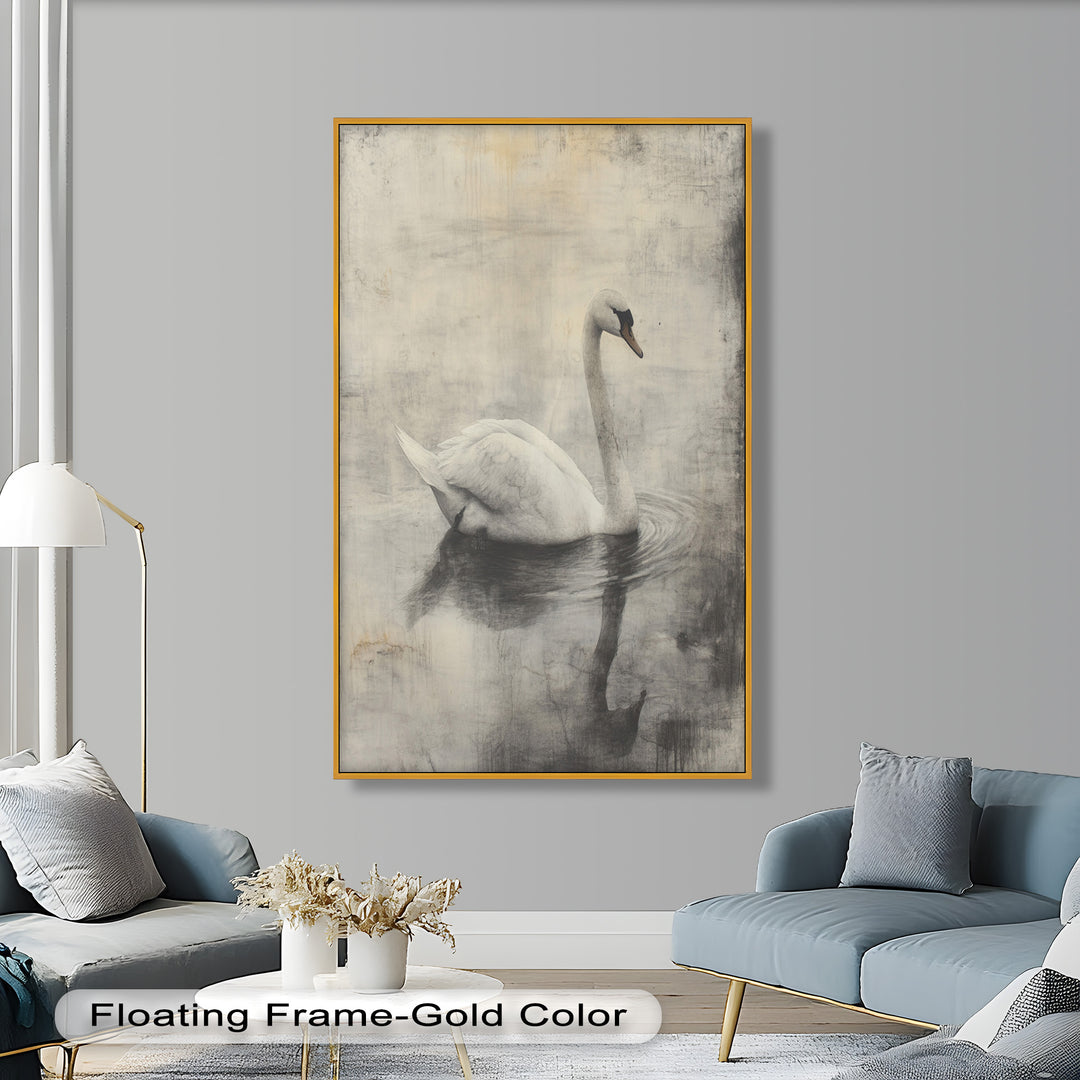 Silent Grace – Monochrome Swan on Still Water Oil Painting