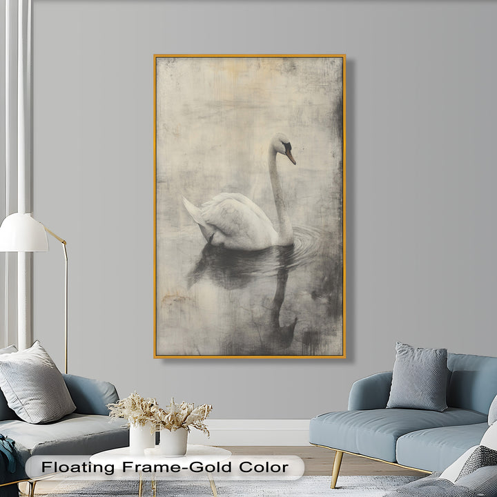 Silent Grace – Monochrome Swan on Still Water Oil Painting