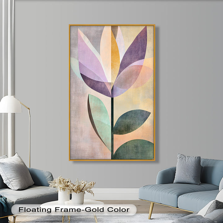 Purple Bloom – Minimalistisches geometrisches Blumenölgemälde