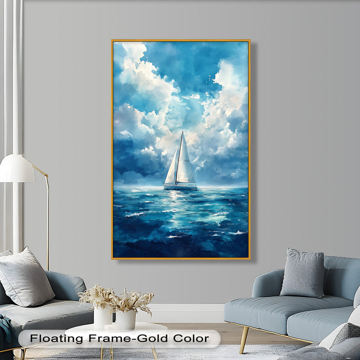 Blue Sky – White Sailboat Oil Painting