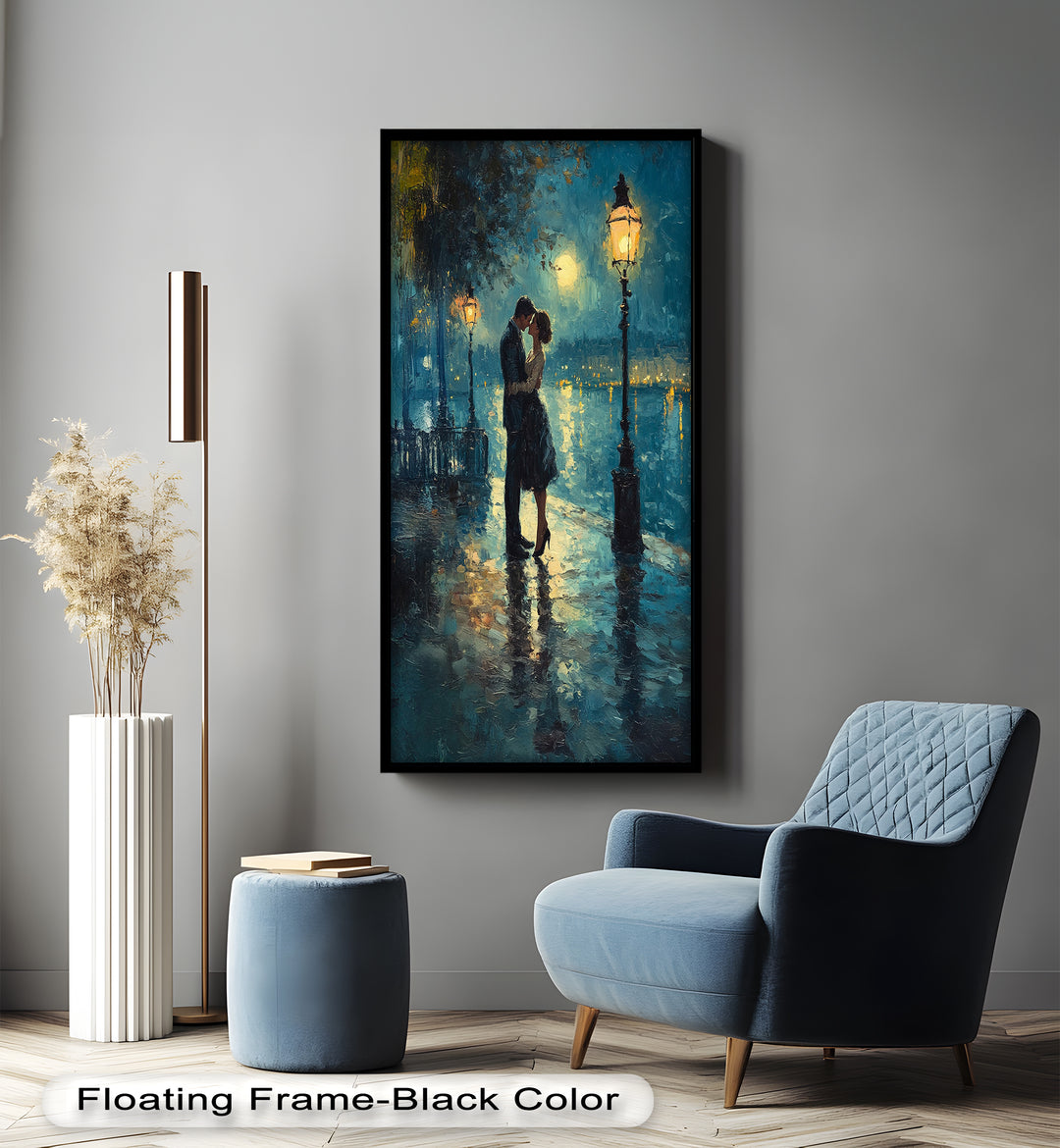Moonlit Embrace – Lovers by the Lamplight Love Oil Painting