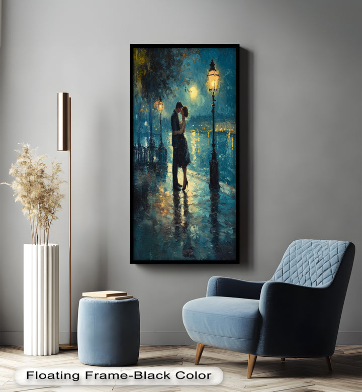 Moonlit Embrace – Lovers by the Lamplight Love Oil Painting