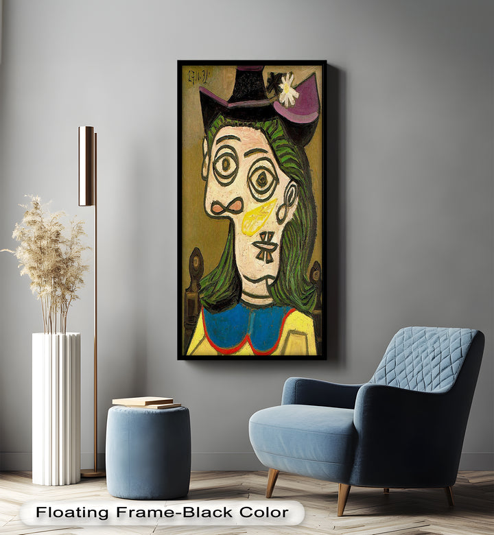 Whimsical Gaze – Abstraktes Porträt mit grünem Haar, kubistisches Ölgemälde