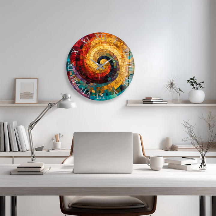 Colorful Spiral Mosaic Glass Wall Clock – Abstract Swirl Decor