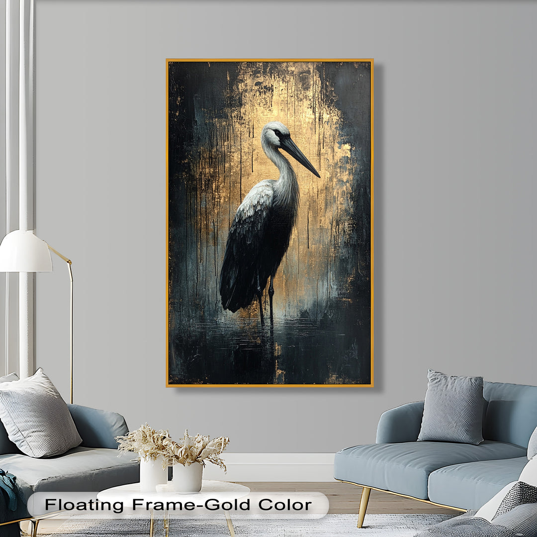 Golden Shadow Heron – Animal Oil Painting
