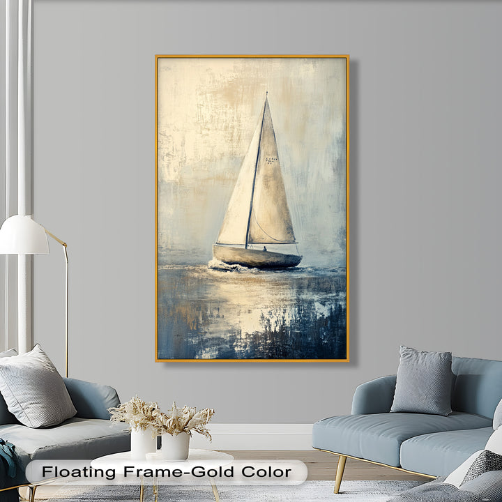 Golden Sail – Minimalistisches Ölgemälde „Boot auf See“