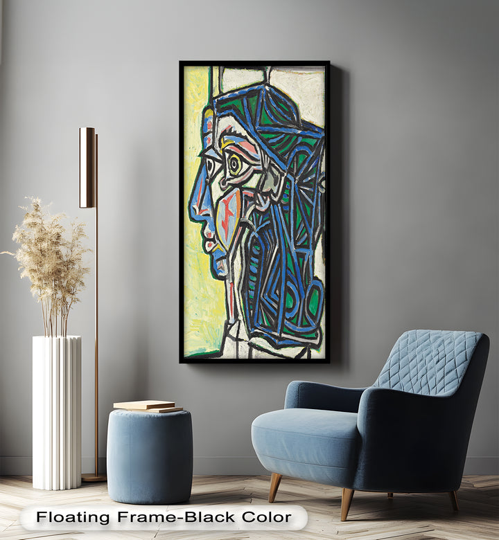 Geometric Portrait with Cyan and Emerald Tones - Picasso Oil Painting