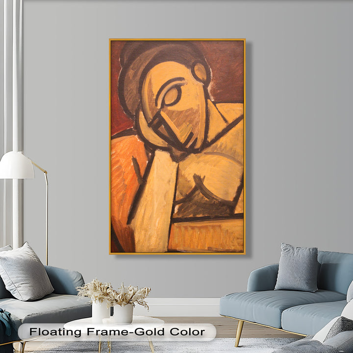 Kontemplative Stille – Erdfarbenes kubistisches Porträt von Picasso