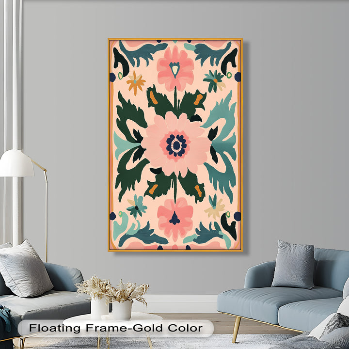 Folk Bloom – Symmetrisches Boho-Blumenölgemälde
