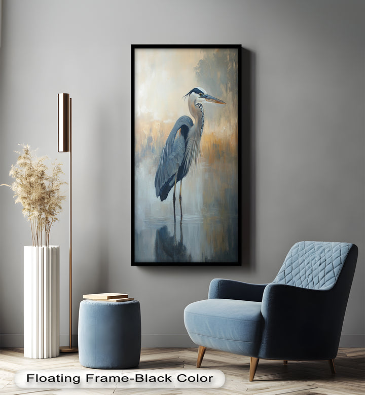 Heron in Misty Reflections - Animal Oil Painting