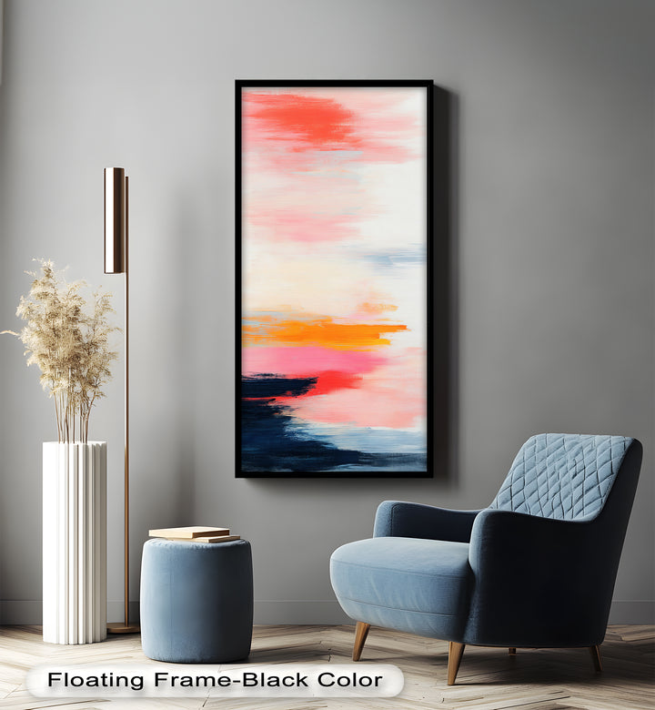 Blush Horizon – Abstraktes Ölgemälde mit Sonnenuntergangshimmel