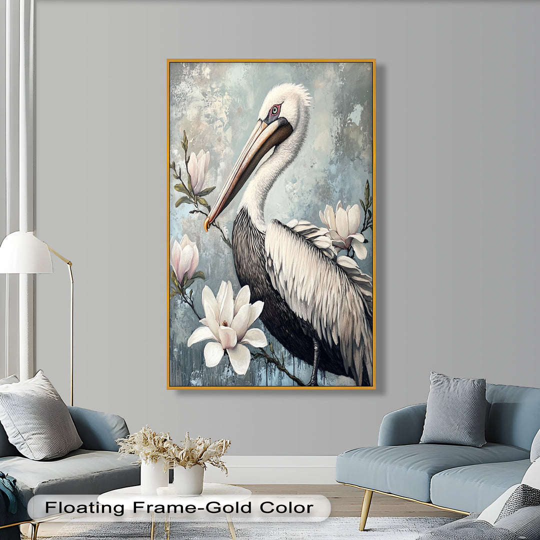 White Pelican Among Magnolia Blossoms - Animal Oil Painting