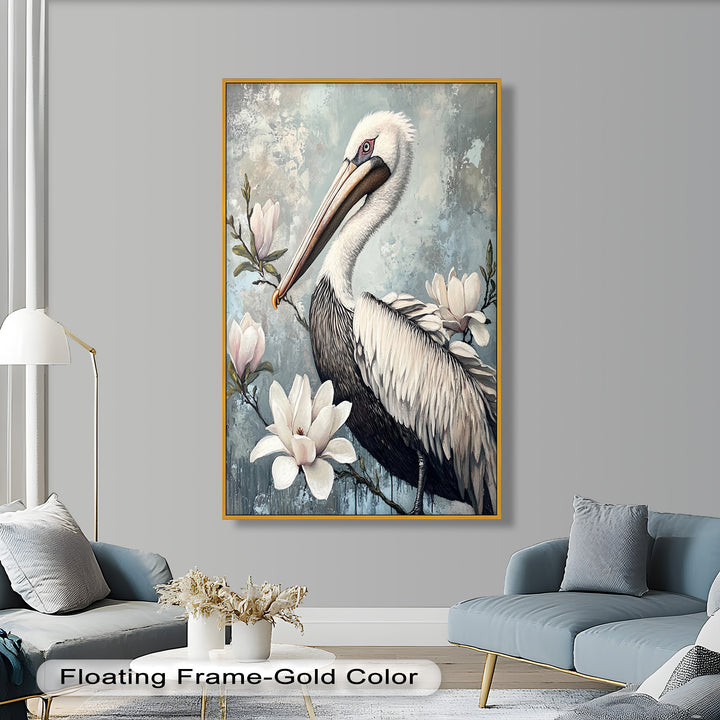 White Pelican Among Magnolia Blossoms - Animal Oil Painting