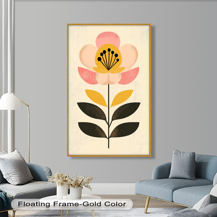 Mid-Century Bloom – Retro Floral Minimalist Wall Art Oil Painting