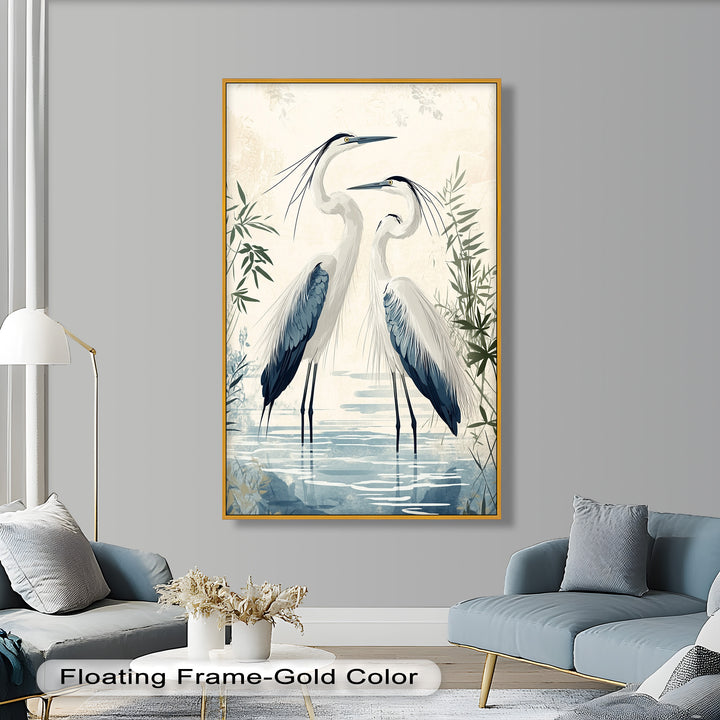 Twin Herons in Harmony – Bird Oil Painting
