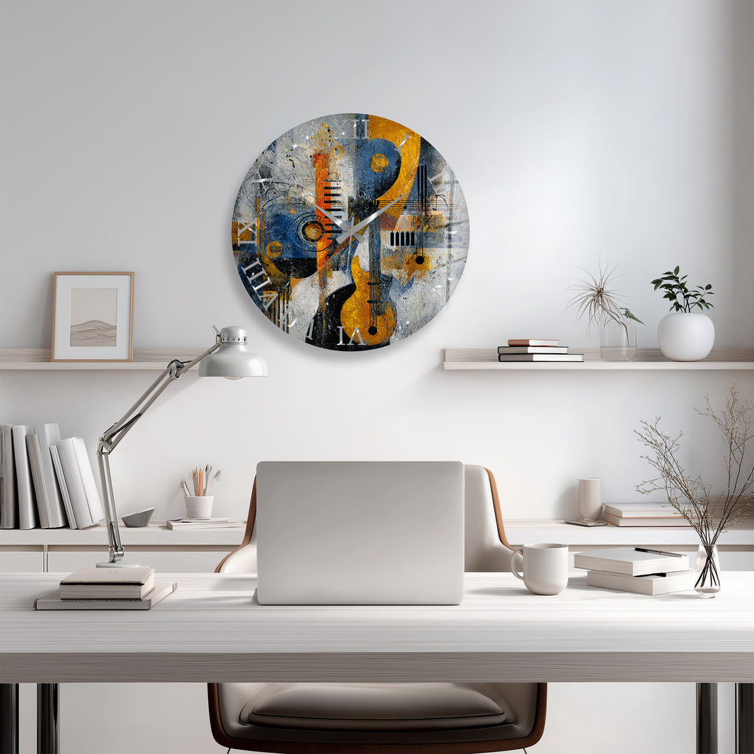Abstract Music Glass Wall Clock – Piano Notes Modern Art Decor
