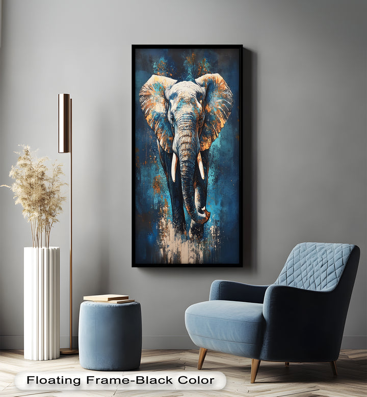 Elephant in Blue Tones - Animal Oil Painting