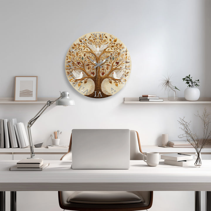 Tree of Life Glass Wall Clock – White Dove Botanical Decor